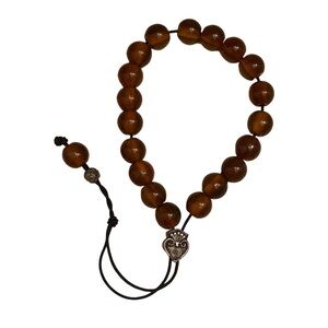 Vintage Moroccan Resin Amber Prayer Beads Necklace – Brown Green Striped